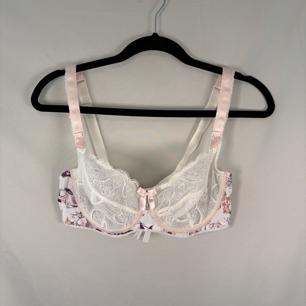Aubade Paris 34D Comfort Full Cup Underwire Bra Sheer Lace Lingerie Floral NWOT - Picture 2 of 11